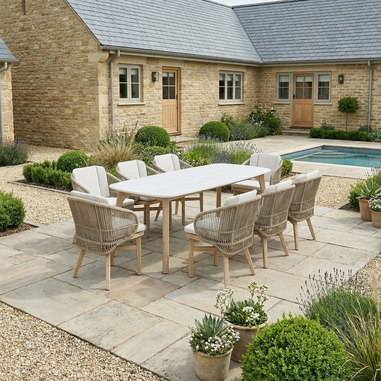 Bracken Outdoors Bracken Outdoors Fairford Eucalyptus Wood and Rope 8 Seat Rectangular Dining Set — view 2 of 11