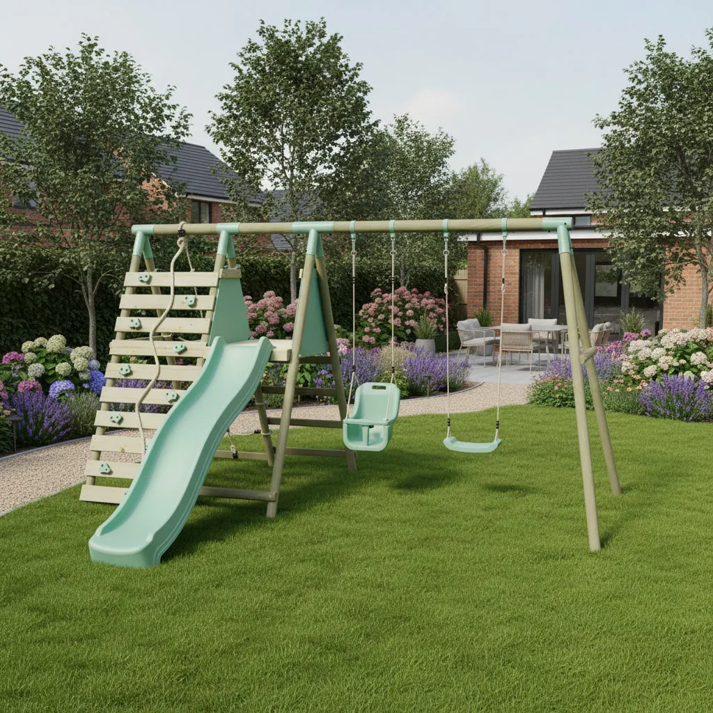 Mercia Garden Products Double Swing with Baby Seat, Slide & Climbing Wall — view 2 of 11