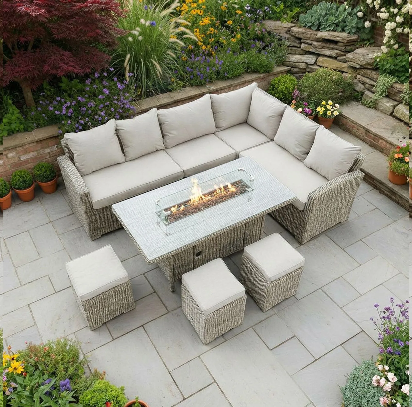 Bracken Outdoors Bracken Outdoors Richmond Rectangular Rattan Corner Sofa Garden Furniture Set with Fire Pit Table — view 2 of 10