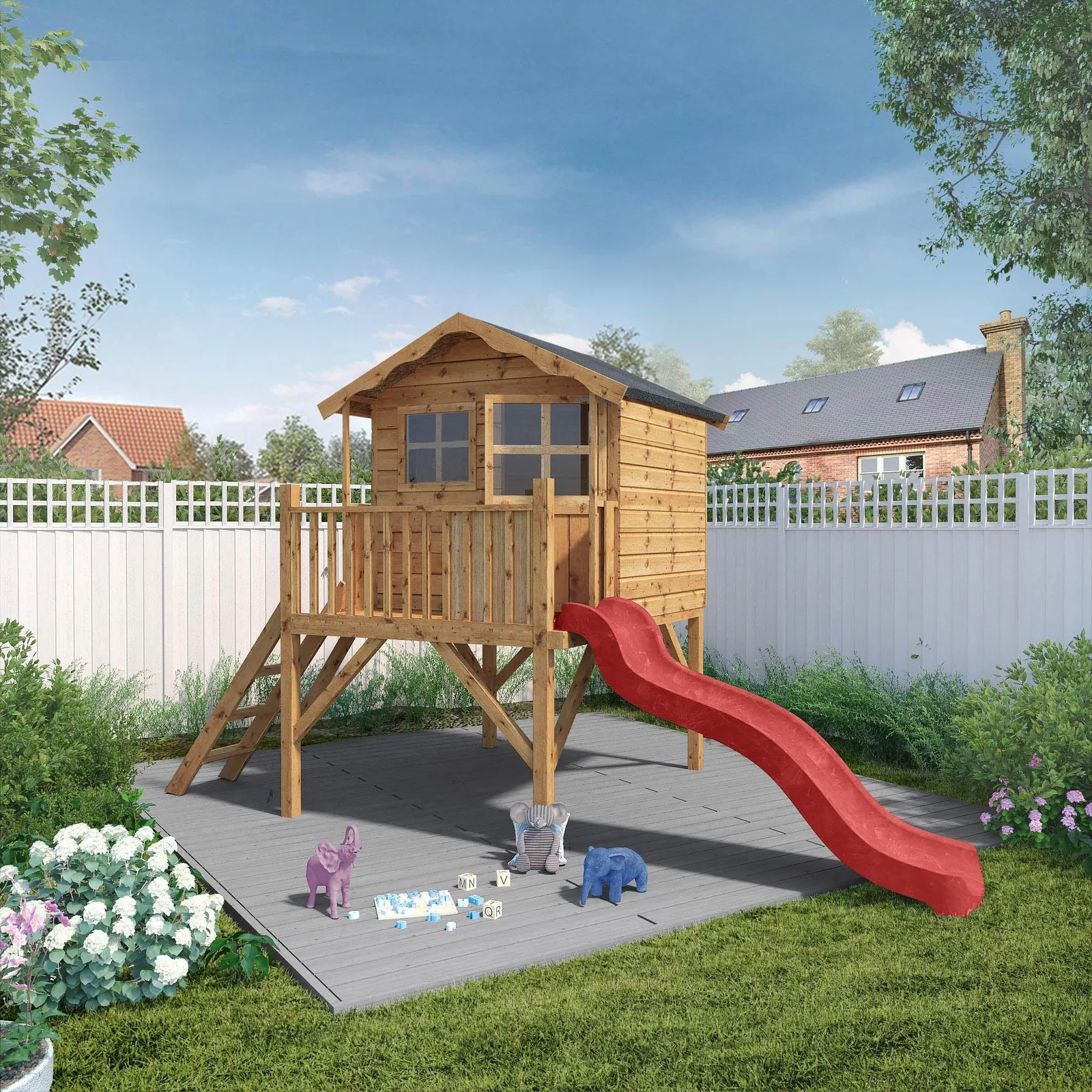 Mercia Garden Products Poppy Tower Wooden Playhouse with Slide — view 2 of 6
