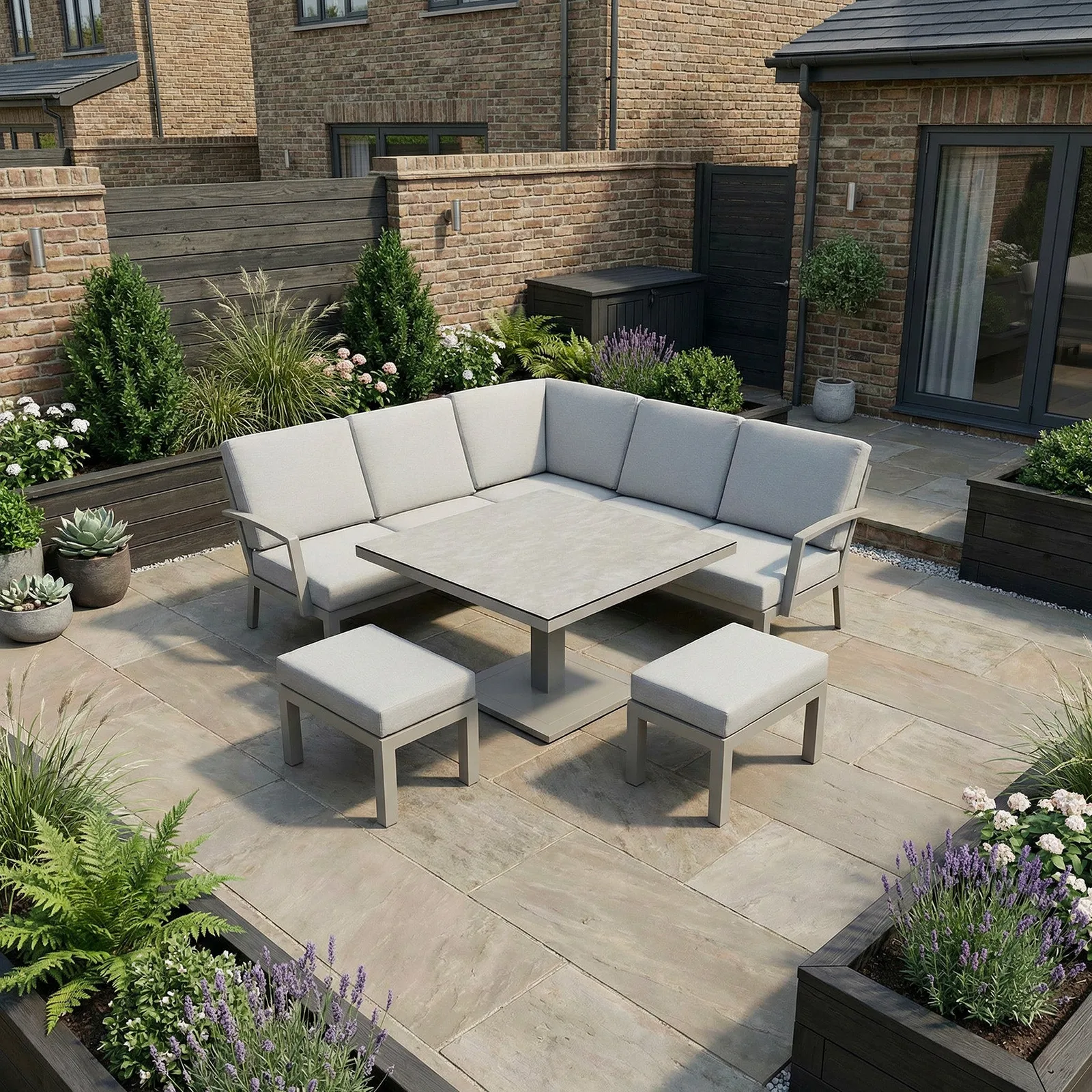 Bracken Outdoors Bracken Outdoors Miami Stone Aluminium Compact Corner Set with Adjustable Table & Stools — view 2 of 9
