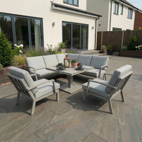 Bracken Outdoors Bracken Outdoors Miami Stone Aluminium Compact Corner Set with Adjustable Table & Armchairs