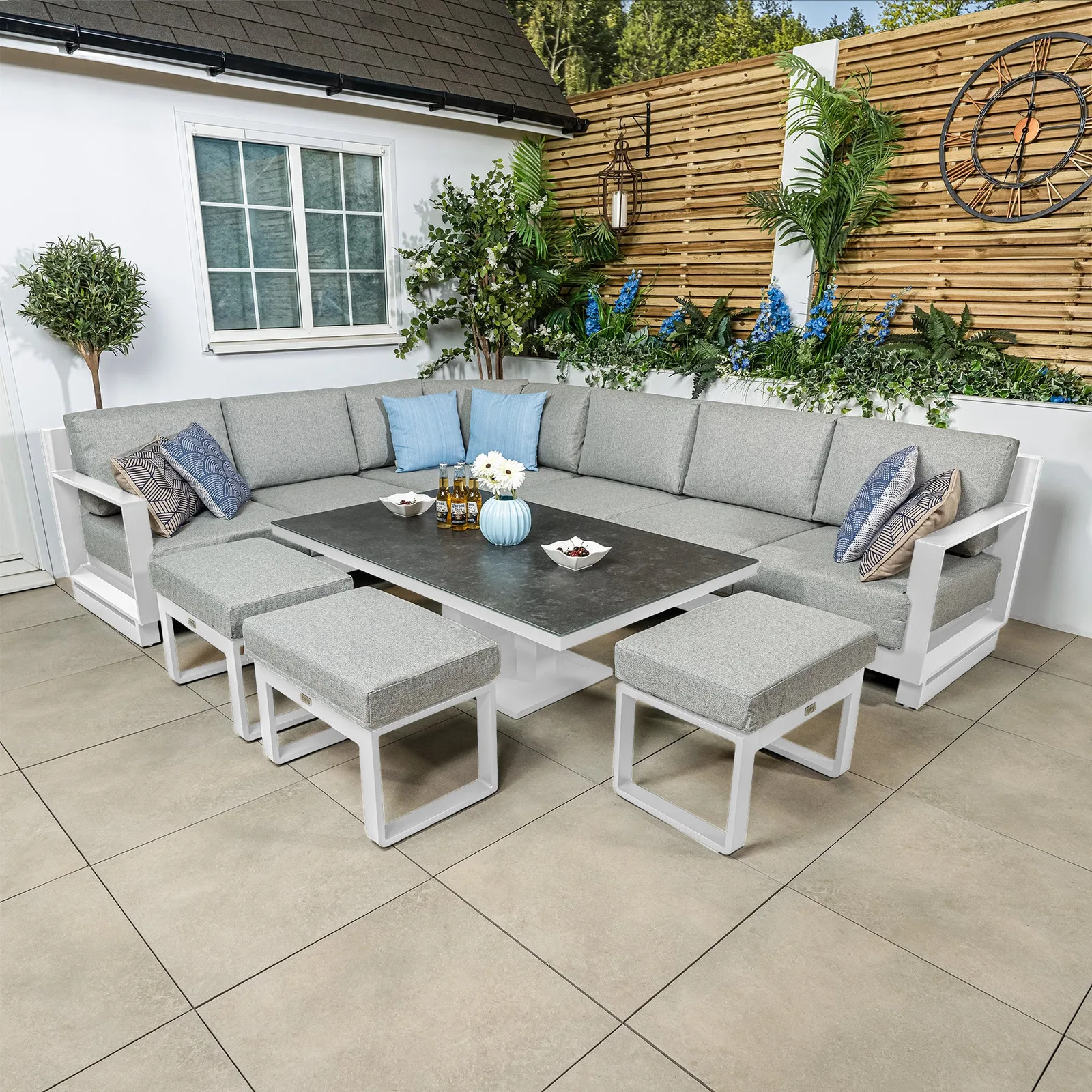 Bracken Outdoors Bracken Outdoors Panama Warm Grey Aluminium Rectangular Corner Sofa Set with Height Adjustable Table — view 2 of 6