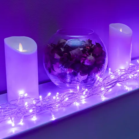 The Christmas Centre 120 LED Purple Multi-Function Christmas String Lights with Clear Cable
