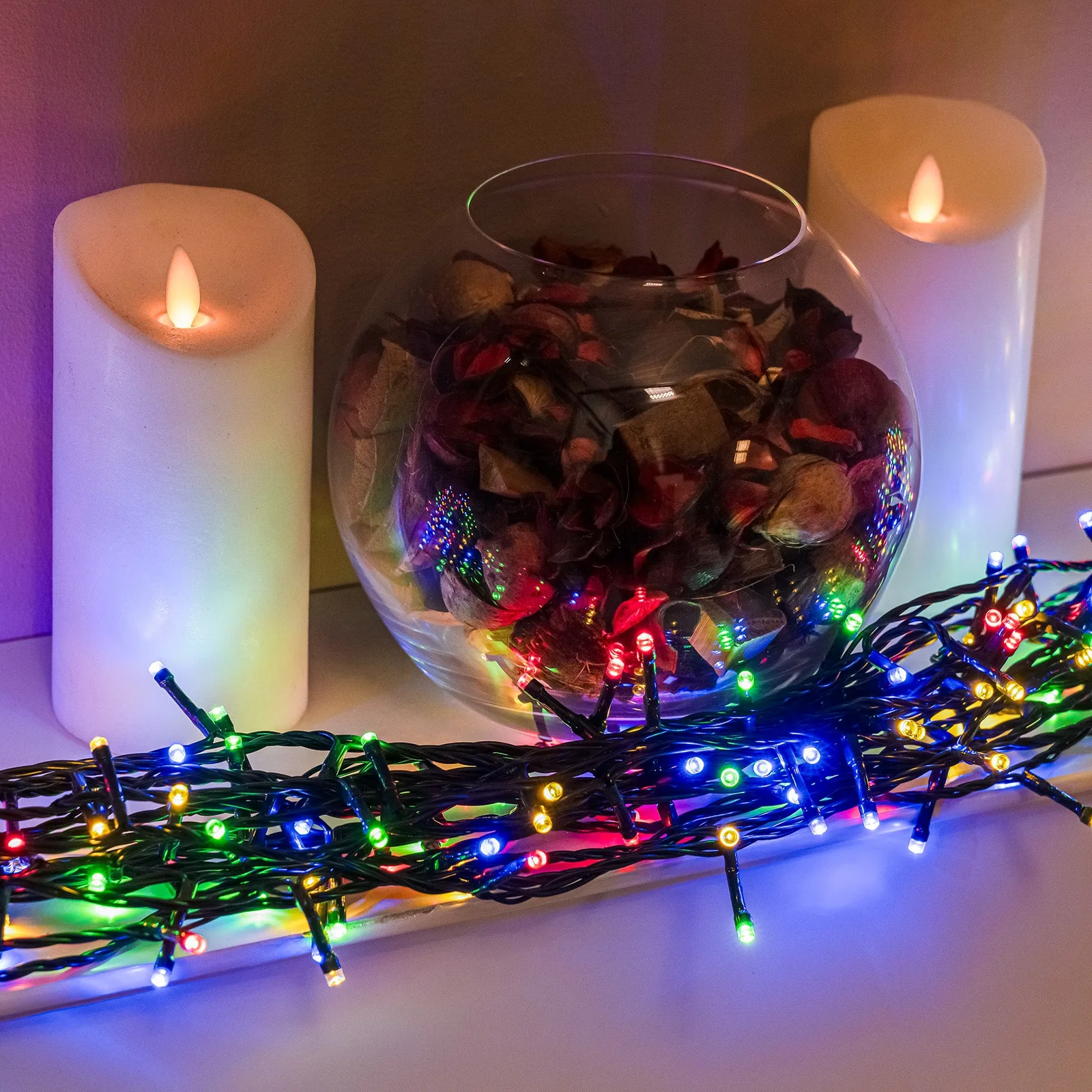 The Christmas Centre Multi-Coloured LED Multi-Function Christmas String Lights with Green Cable 240,360,480,720,960 Bulbs