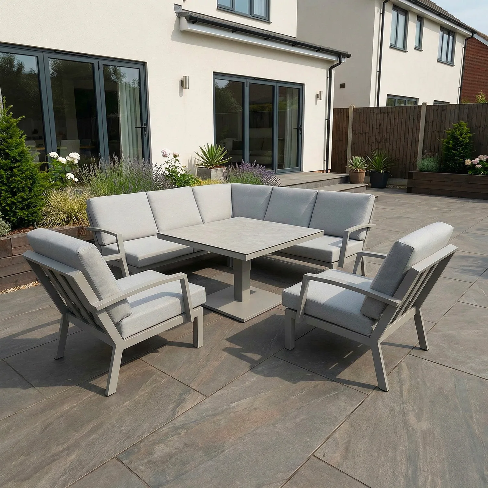 Bracken Outdoors Bracken Outdoors Miami Stone Aluminium Compact Corner Set with Adjustable Table & Armchairs — view 2 of 11