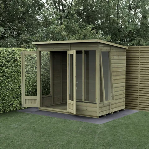 Beckwood Pent Summerhouse 7×5 – Double Door – 4 Windows – 1 Side Opening