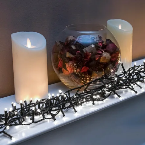 The Christmas Centre Bright White LED Multi-Function Christmas String Lights with Green Cable 240,360,480,720,960 Bulbs