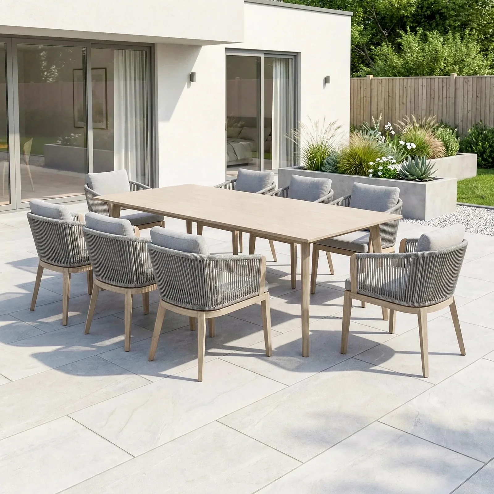 Bracken Outdoors Bracken Outdoors Canberra 8 Seat Rectangular Aluminium & Rope Dining Garden Furniture Set — view 2 of 11
