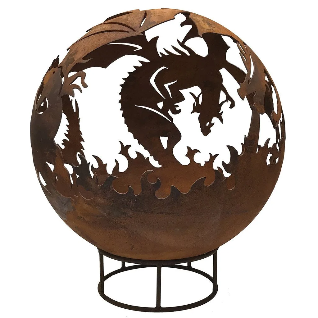 Robert Charles Garden Fire Ball 90cm Dragon Design with Rust Finish — view 2 of 3