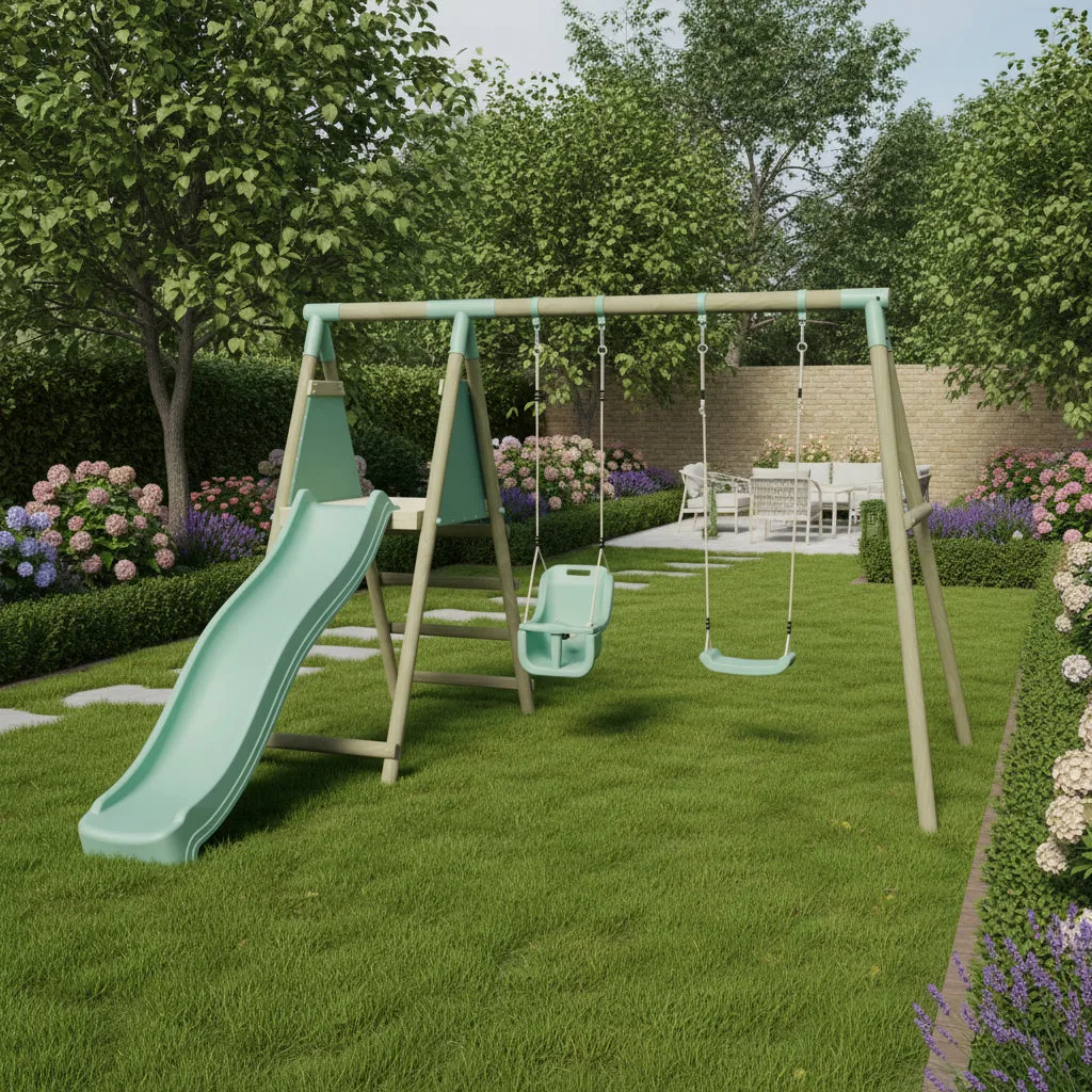 Mercia Garden Products Double Swing with Baby Seat & Slide — view 2 of 9