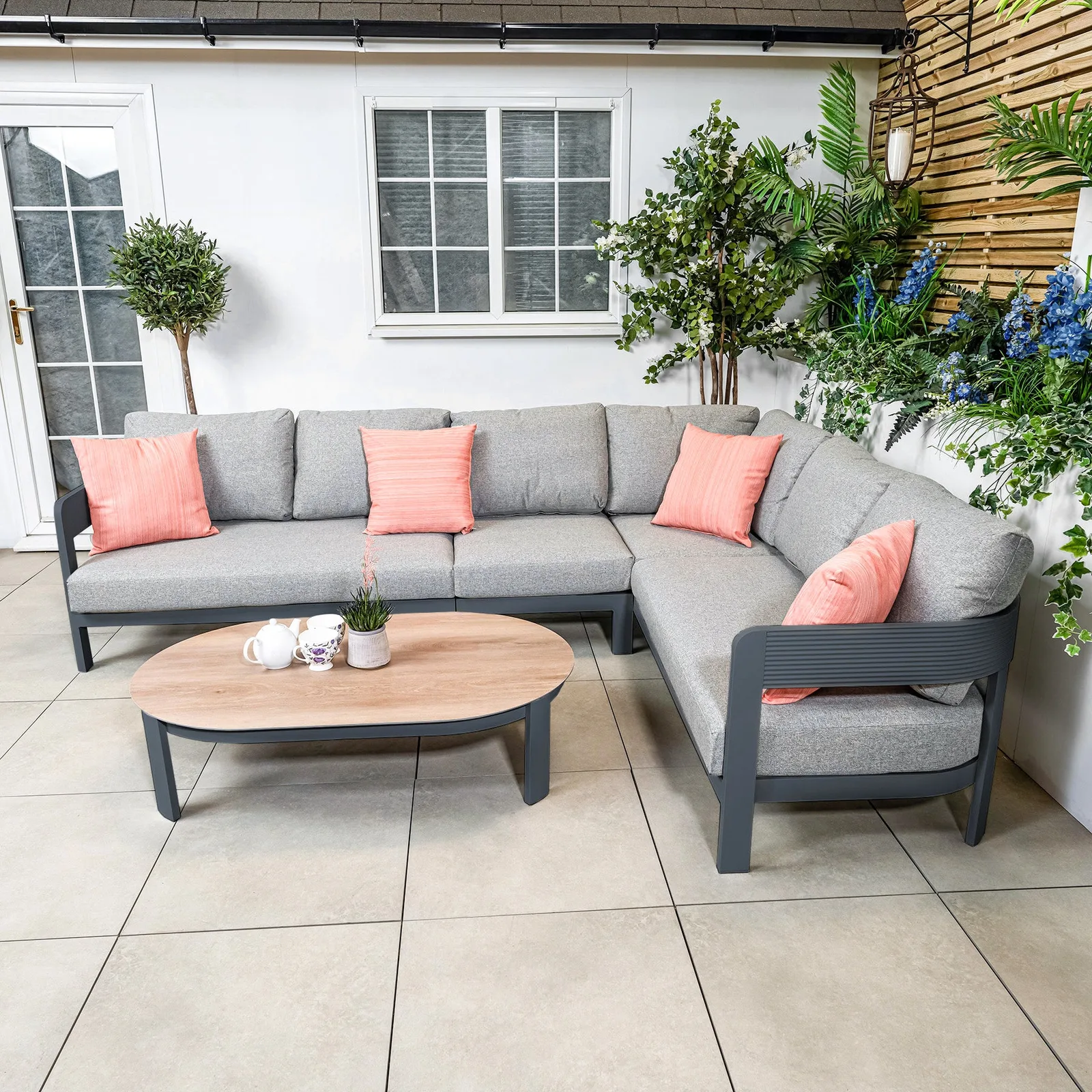 Bracken Outdoors Bracken Outdoors Nevada Anthracite Ripple Aluminium Rectangular Corner Sofa Set with Coffee Table — view 2 of 8