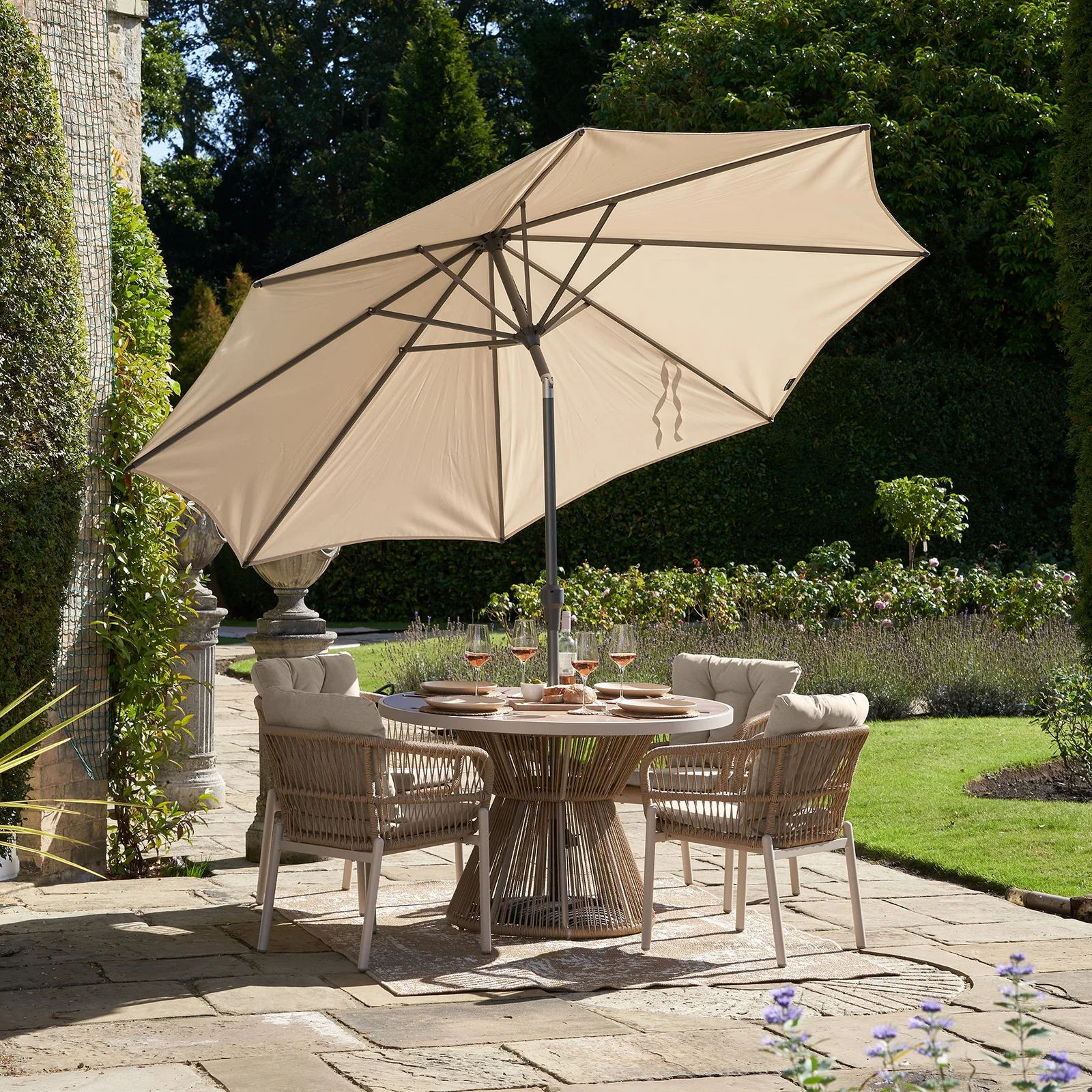 Platinum Platinum Riva 3m Round Crank and Tilt Champagne Garden Parasol — view 2 of 9