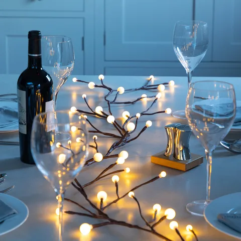 Noma Noma Christmas Flexible 1.8m Berry Branch Garland with 48 Warm White LED Lights -Battery Operated