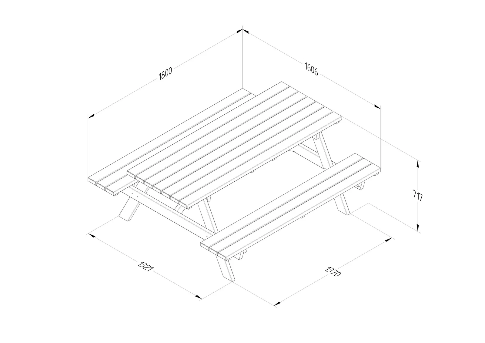 1.7m Rectangular Picnic Table — view 3 of 9