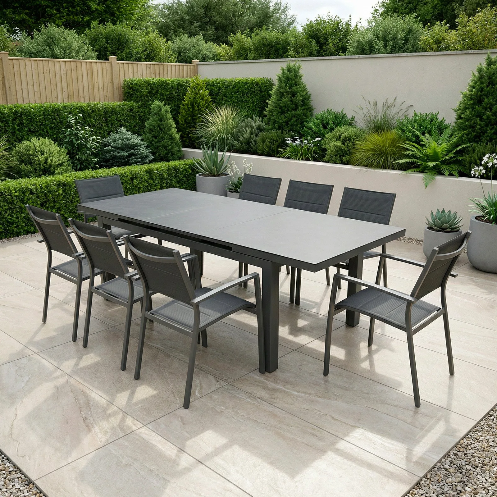 Bracken Outdoors Bracken Outdoors Seychelles 8 Seat Rectangular Aluminium and Textilene Extending Garden Furniture Dining Set — view 2 of 9