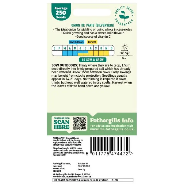 Mr Fothergills Onion De Paris (Silverskin) Vegetable Seeds — view 2 of 3
