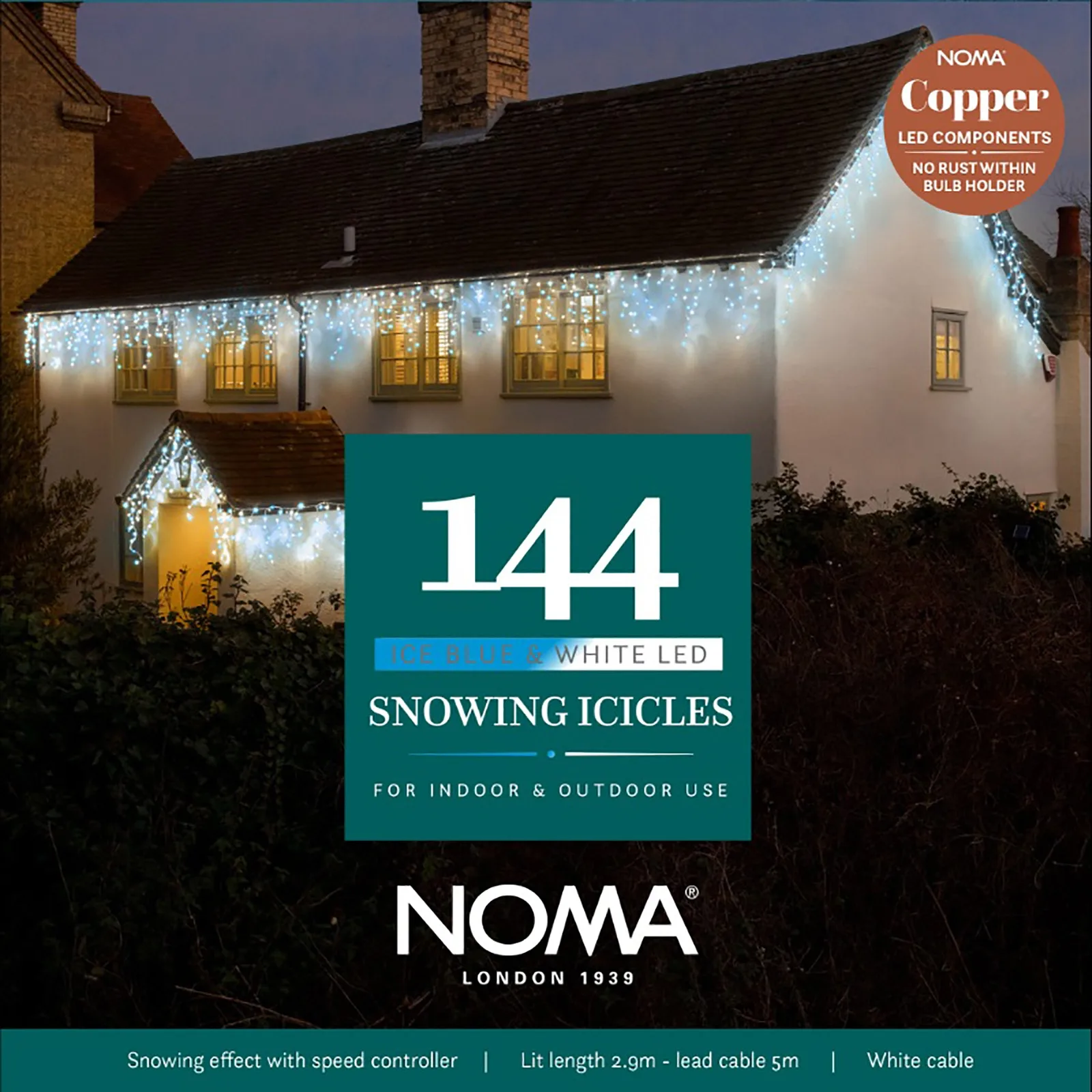 Noma Noma Christmas 240, 360, 480, 720, 960 Snowing Icicle LED Lights with White Cable- White/ Ice Blue — view 2 of 7