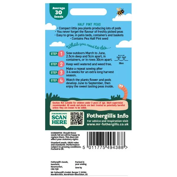Mr Fothergills Little Gardeners Half Pint Peas Seeds — view 2 of 2