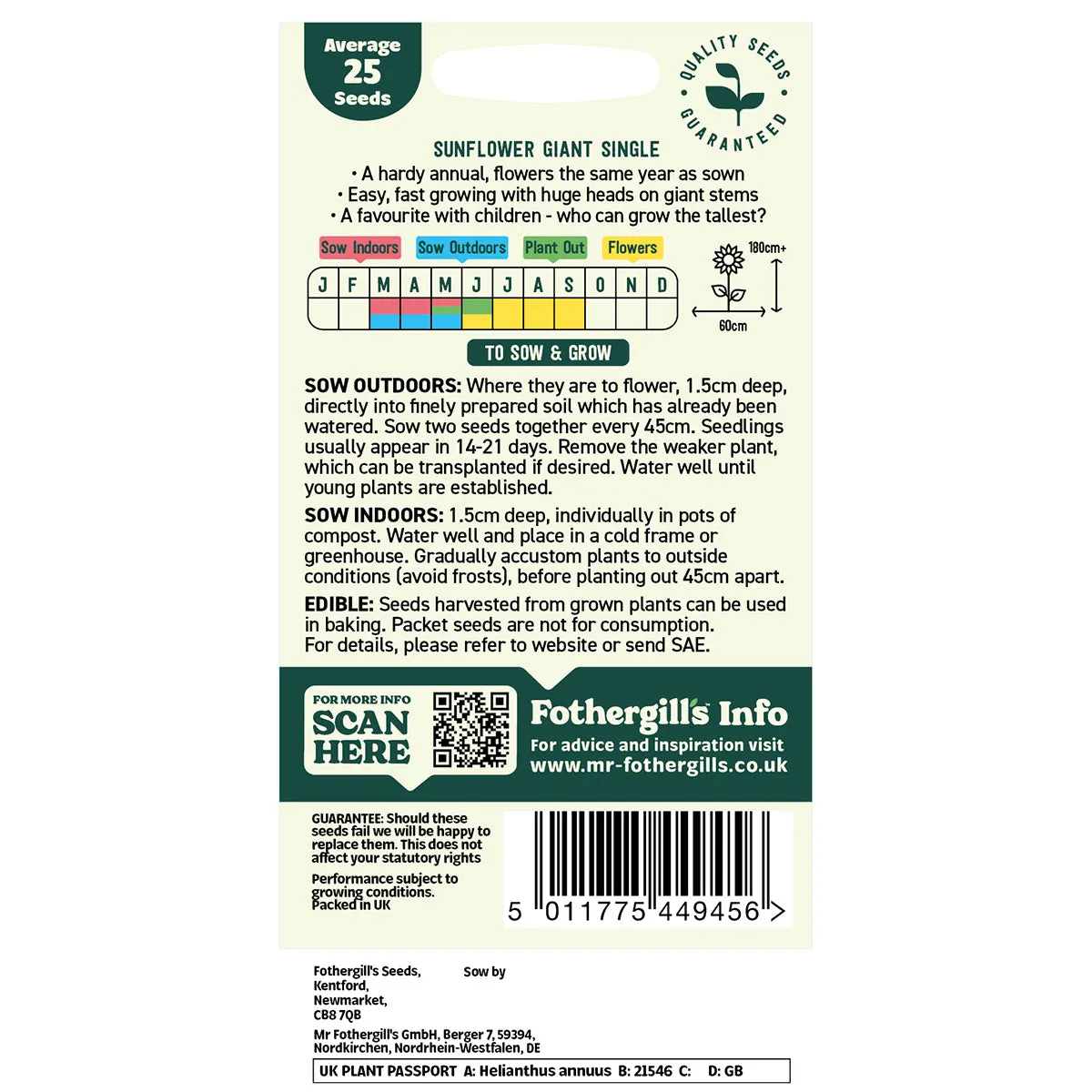 Mr Fothergills Oh Sow Simple - Sunflower Giant Single Flower Seeds — view 2 of 2