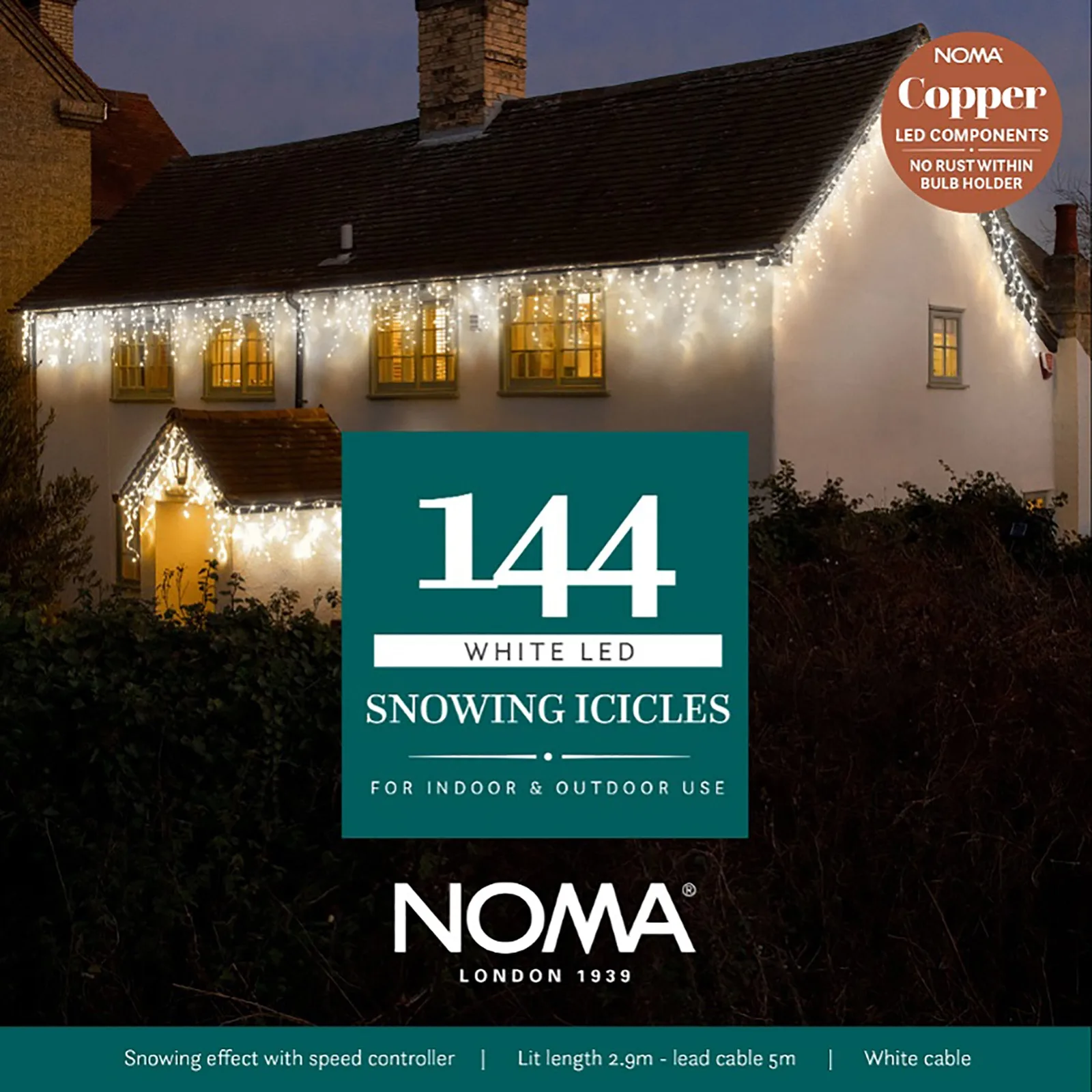 Noma Noma Christmas 144, 240, 360, 480, 720, 960 White Snowing Icicle LED Lights with White Cable — view 2 of 7