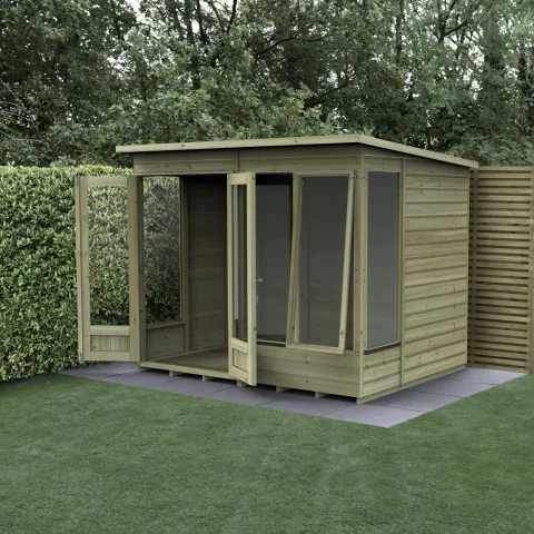 Beckwood Pent Summerhouse 8×6 – Double Door – 4 Windows – 1 Front Opening
