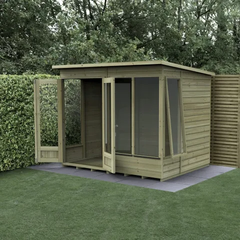 Beckwood Pent Summerhouse 8×6 – Double Door – 4 Windows – 1 Side Opening