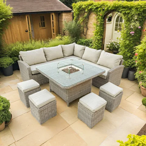 Bracken Outdoors Bracken Outdoors Richmond Square Rattan Corner Sofa Garden Furniture Set with Fire Pit Table