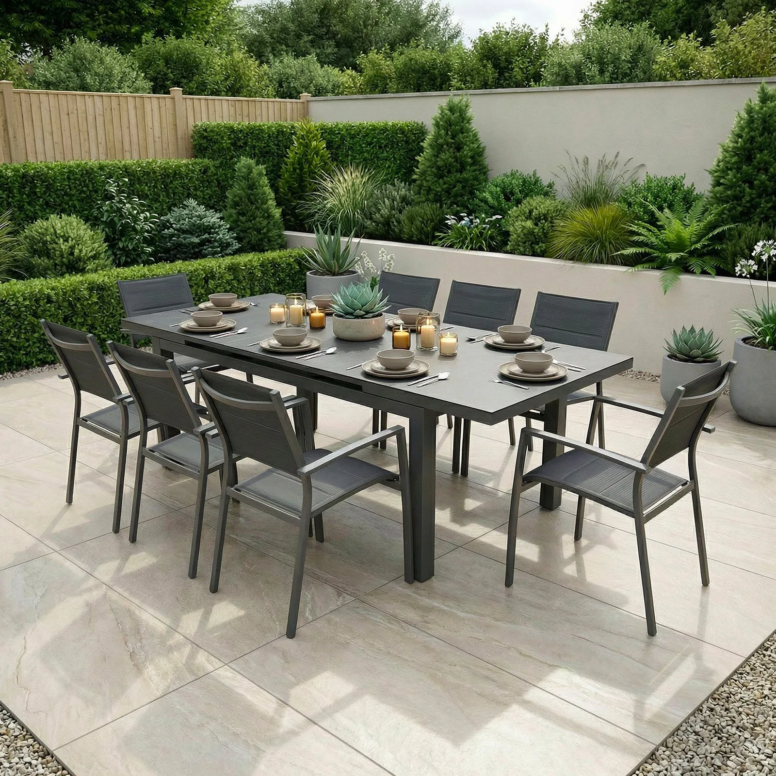 Bracken Outdoors Bracken Outdoors Seychelles 8 Seat Rectangular Aluminium and Textilene Extending Garden Furniture Dining Set
