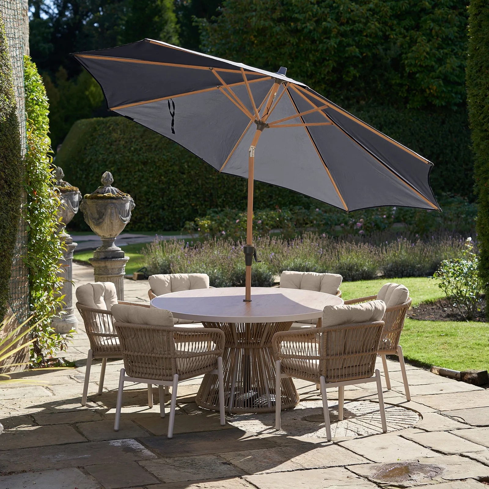 Platinum Platinum Riva 3m Round Wood Effect Crank and Tilt Anthracite Garden Parasol — view 2 of 5