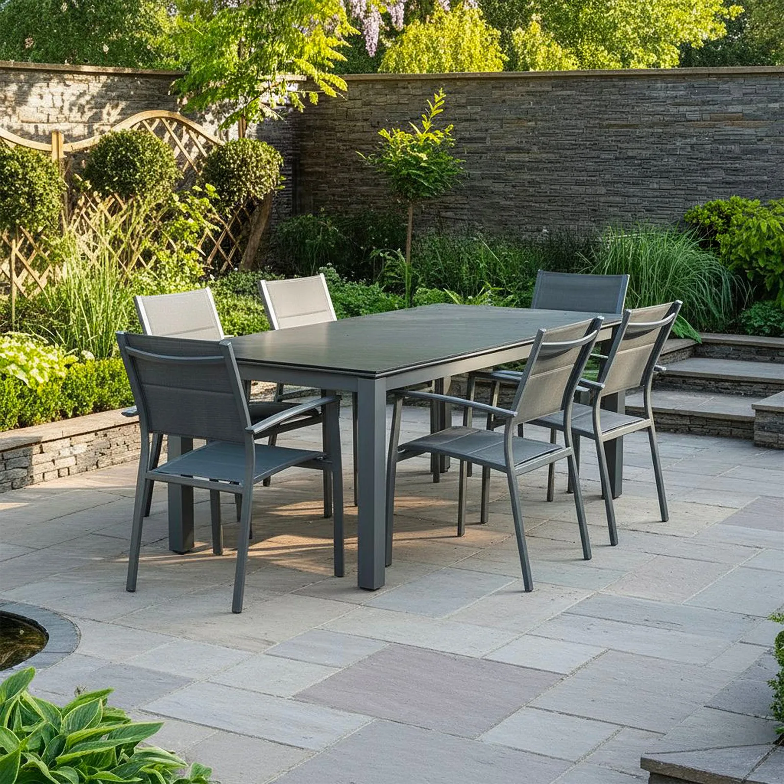 Bracken Outdoors Bracken Outdoors Seychelles 6 Seat Rectangular Aluminium & Textilene Garden Furniture Dining Set — view 2 of 6