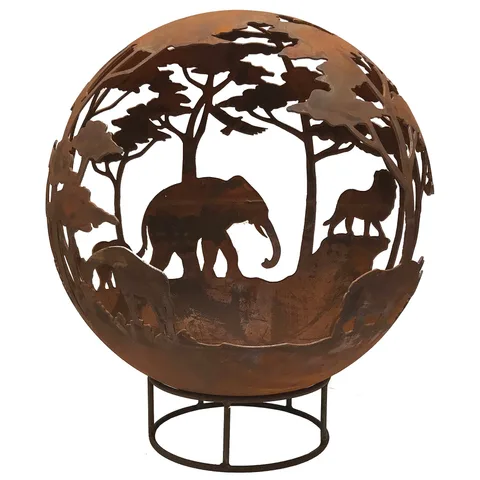 Robert Charles Garden Fire Ball 70cm Safari Design with Rust Finish