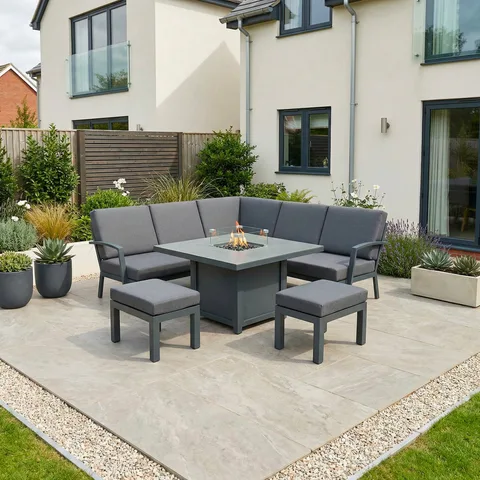 Bracken Outdoors Bracken Outdoors Miami Dark Aluminium Compact Corner Set with Gas Fire Pit Table and Stools