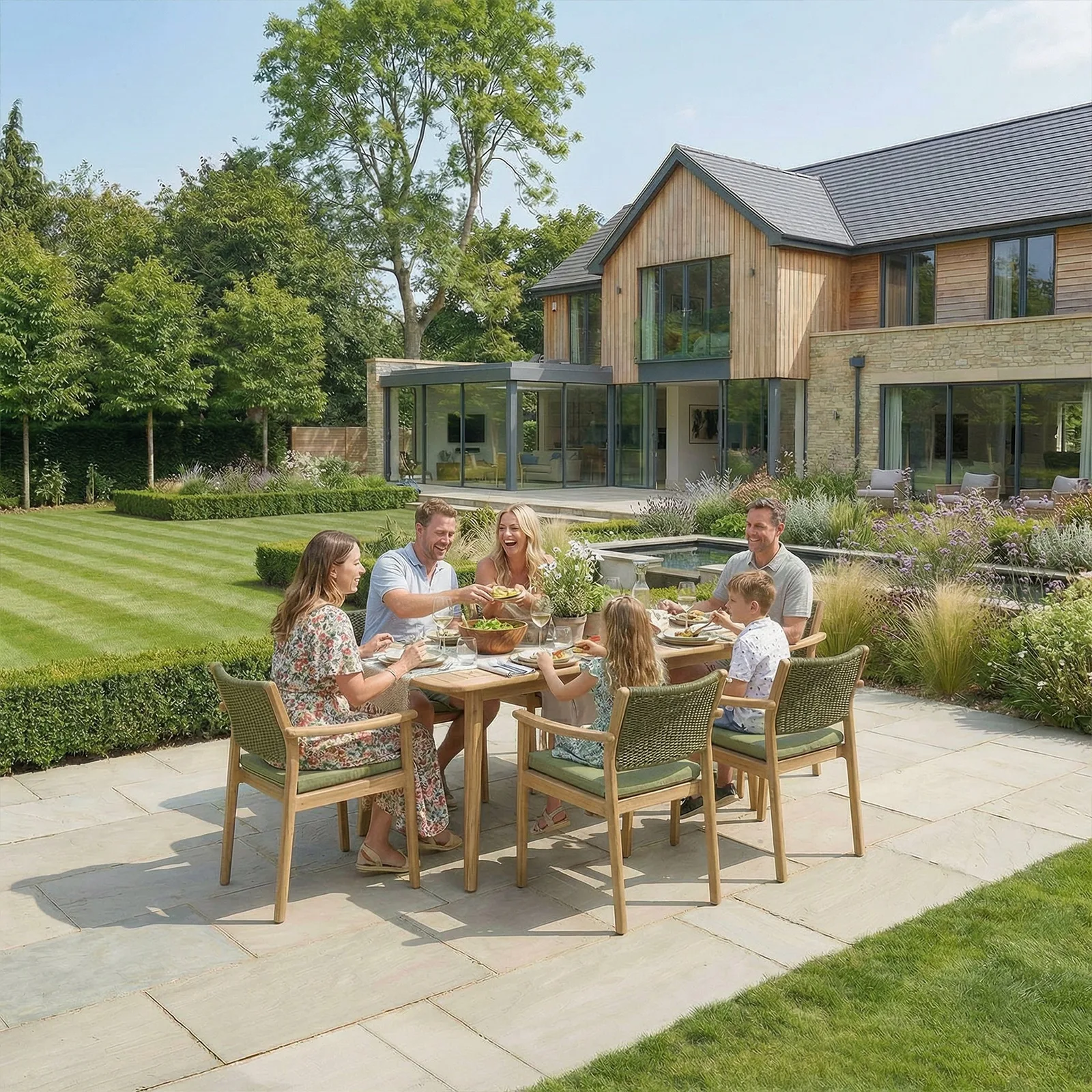 Bracken Outdoors Bracken Outdoors Tetbury Acacia Wood and Rope 6 Seat Rectangular Dining Set — view 2 of 9