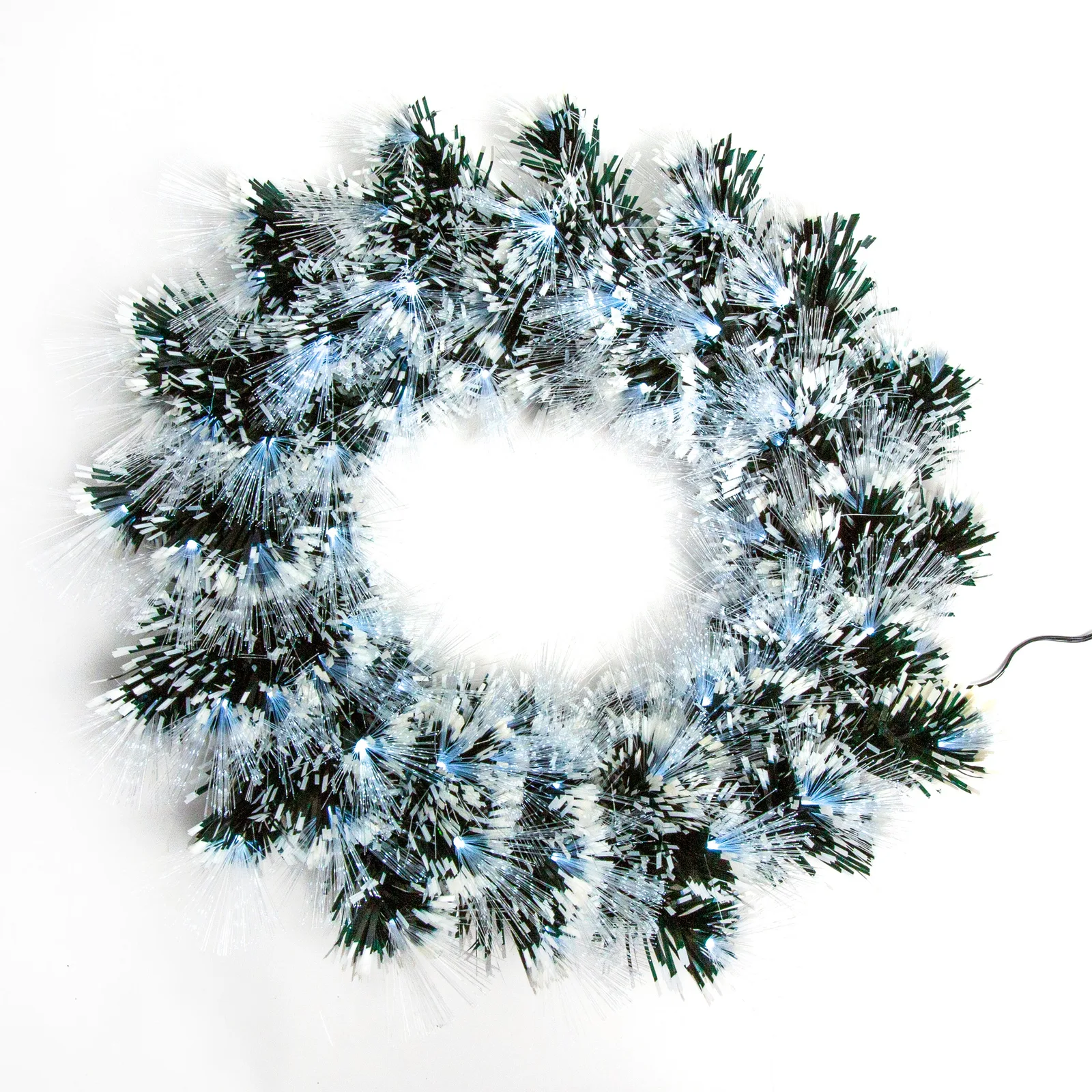 The Christmas Centre Christmas Wreath with White Tips and White Fibre Optics - Dark Green (60cm) — view 2 of 8