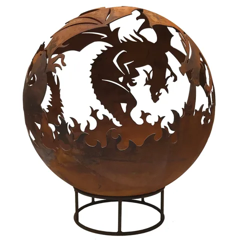 Robert Charles Garden Fire Ball 70cm Dragon Design with Rust Finish