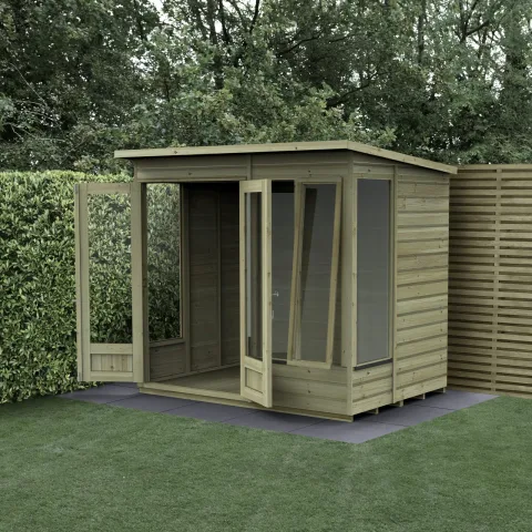 Beckwood Pent Summerhouse 7×5 – Double Door – 4 Windows – 1 Front Opening