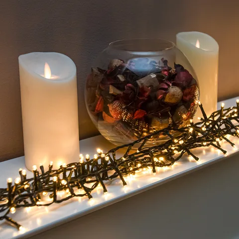 The Christmas Centre Warm White LED Multi-Function Christmas String Lights with Green Cable 240,360,480,720,960 Bulbs