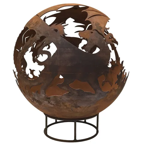 Robert Charles Garden Fire Ball 90cm Dragon Design with Rust Finish