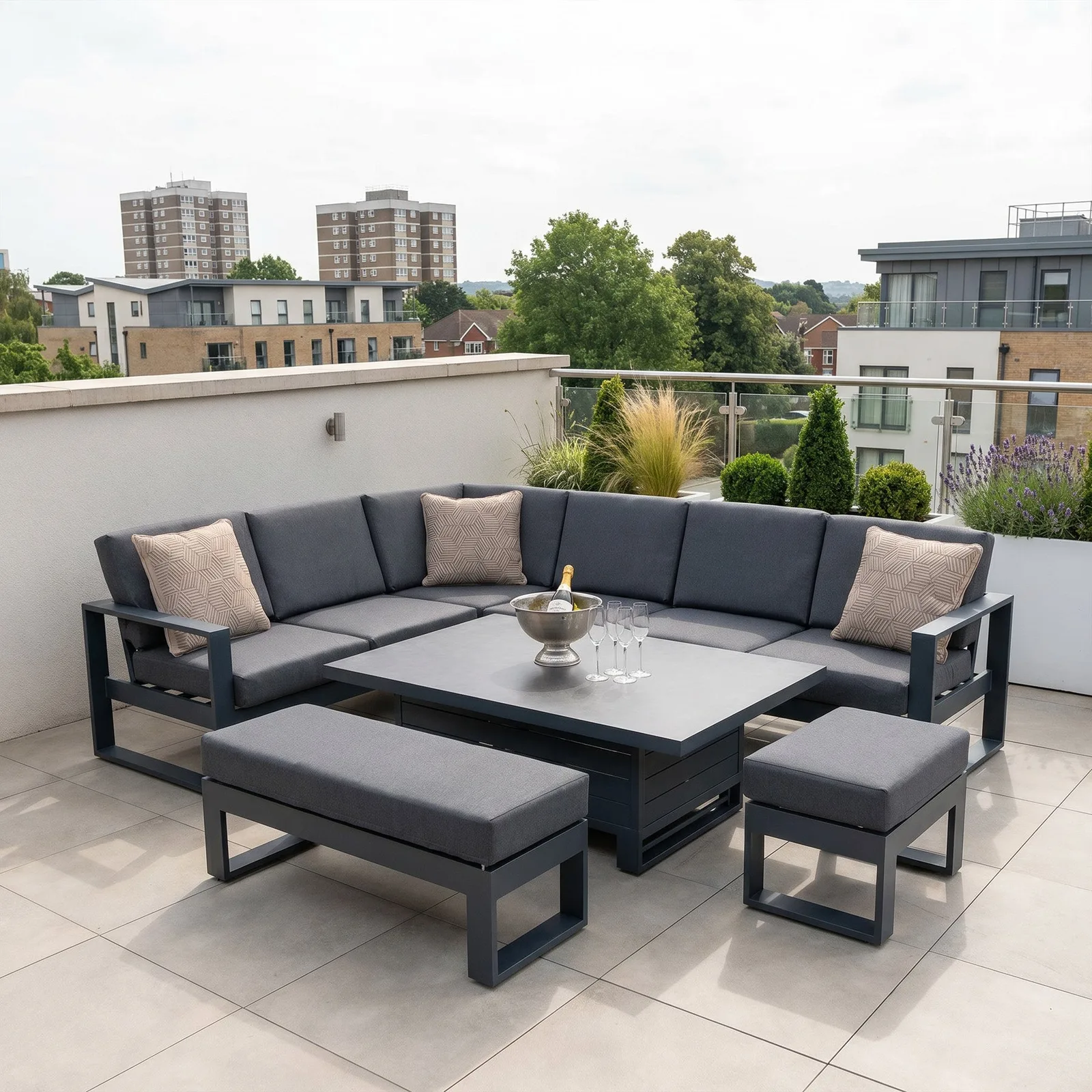 Bracken Outdoors Bracken Outdoors Portland Aluminium Corner Garden Furniture Set with Adjustable Table — view 2 of 10