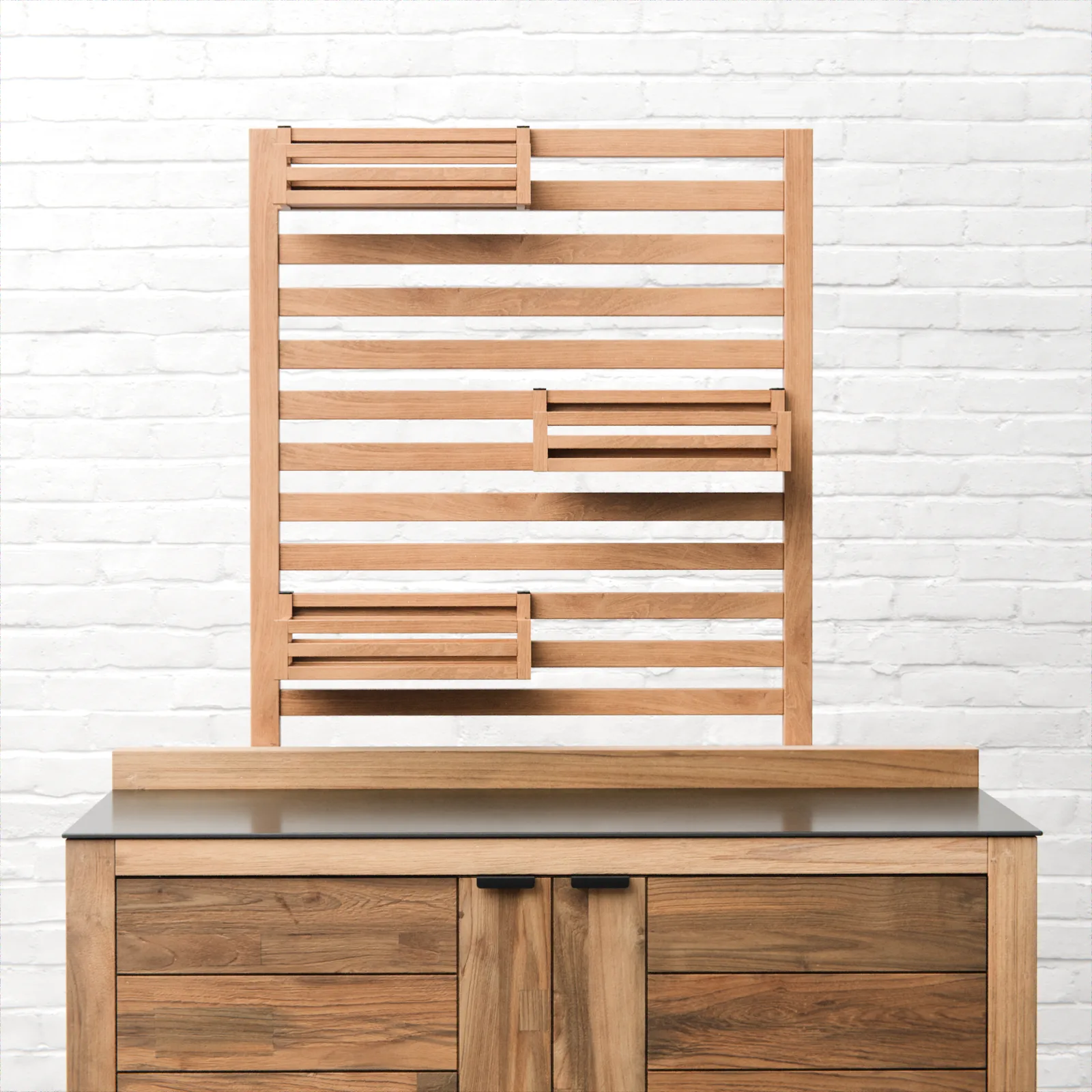 Draco Grills Draco Grills Teak Modular Outdoor Kitchen Add-On Slatted Shelf with Storage Boxes — view 2 of 4