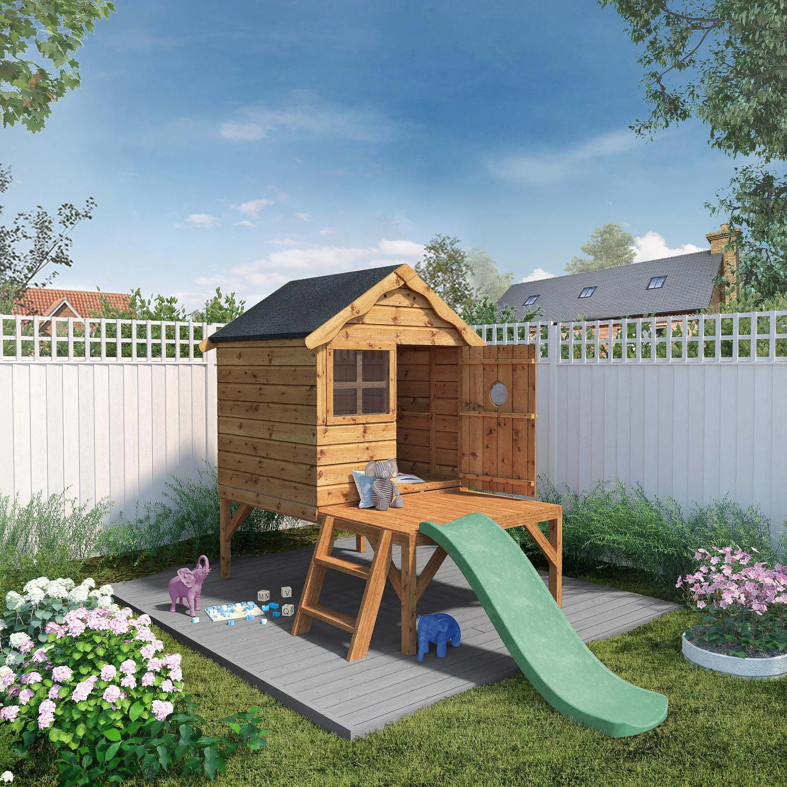 Mercia Garden Products Snug Tower Wooden Playhouse with Slide — view 2 of 6