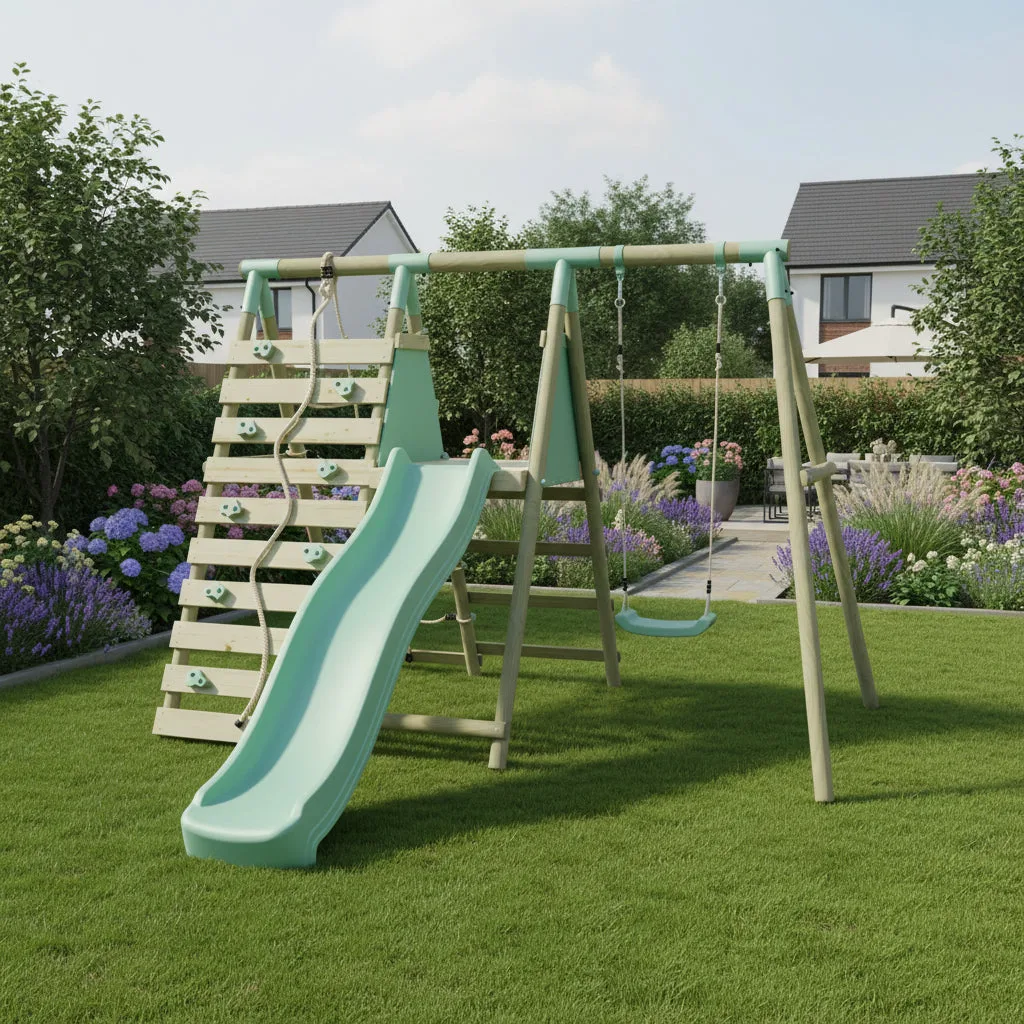 Mercia Garden Products Single Swing with Climbing Wall & Slide — view 2 of 11
