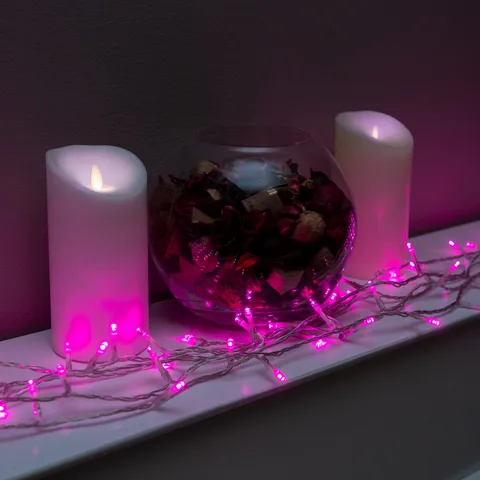 The Christmas Centre 120 LED Pink Multi-Function Christmas String Lights with Clear Cable