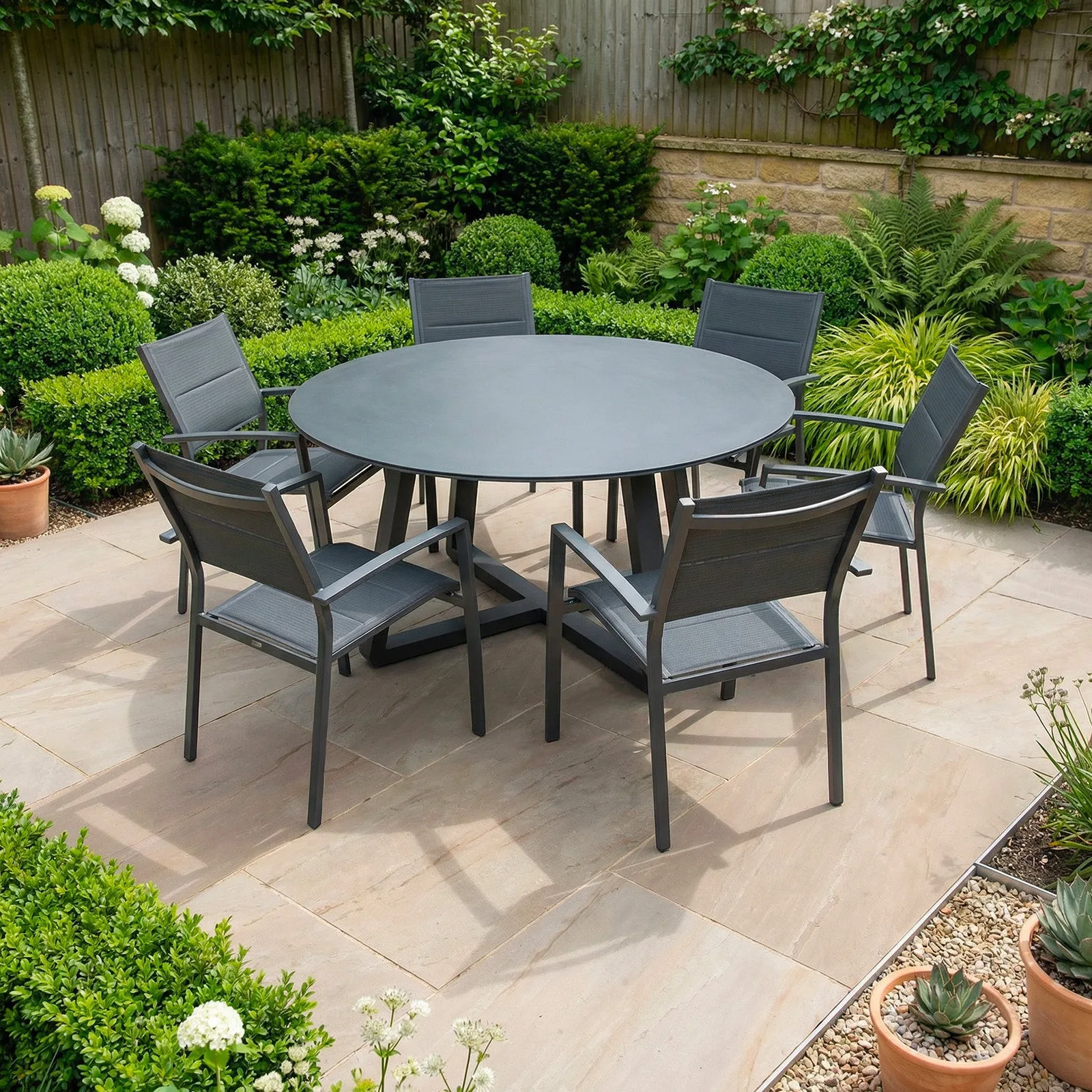 Bracken Outdoors Bracken Outdoors Seychelles 6 Seat Round Aluminium & Textilene Garden Furniture Dining Set — view 2 of 10