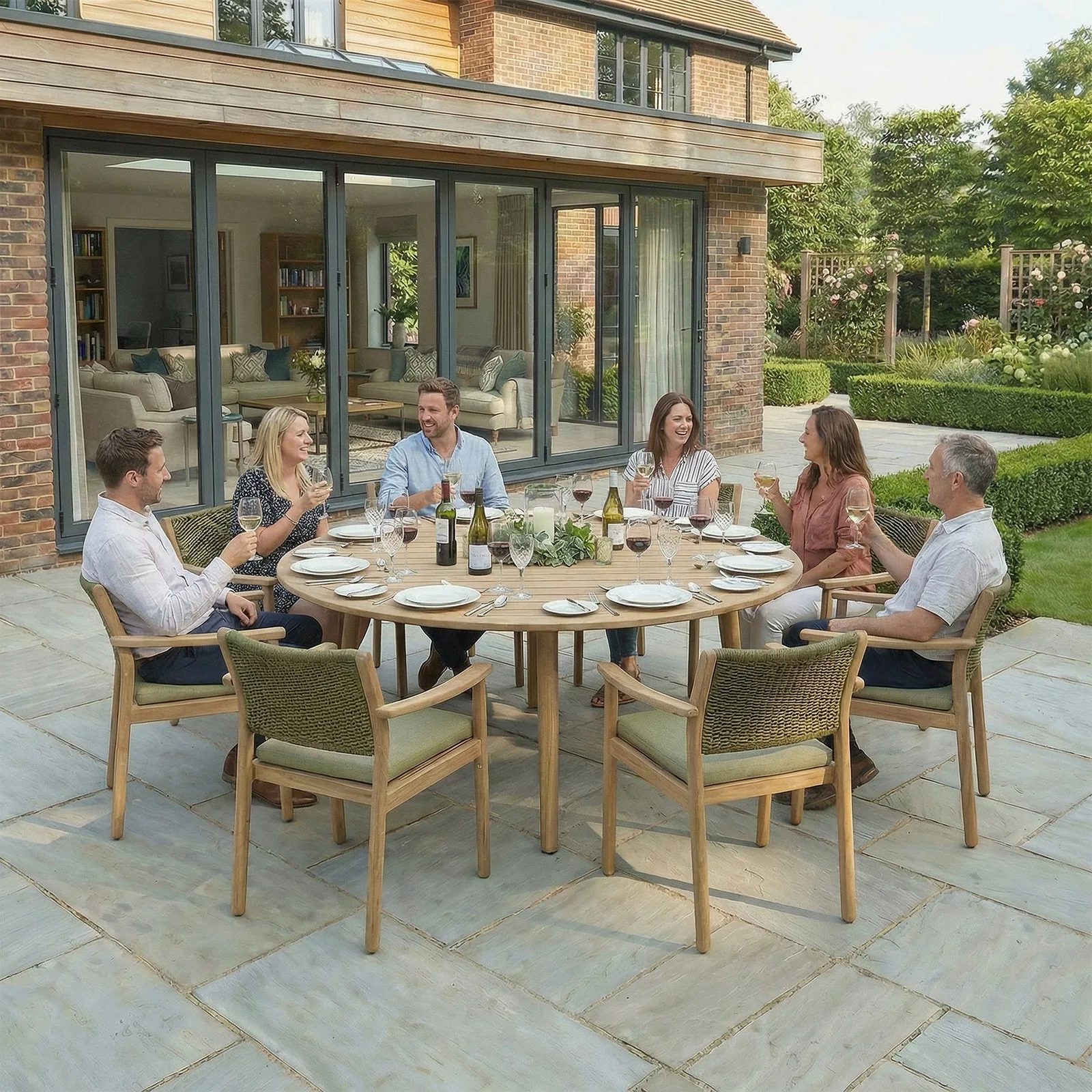 Bracken Outdoors Bracken Outdoors Tetbury Acacia Wood and Rope 8 Seat Round Garden Dining Furniture Set — view 2 of 6
