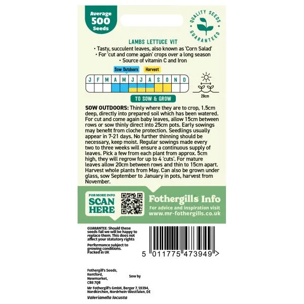 Mr Fothergills Lambs Lettuce Vit Vegetable Seeds — view 2 of 3