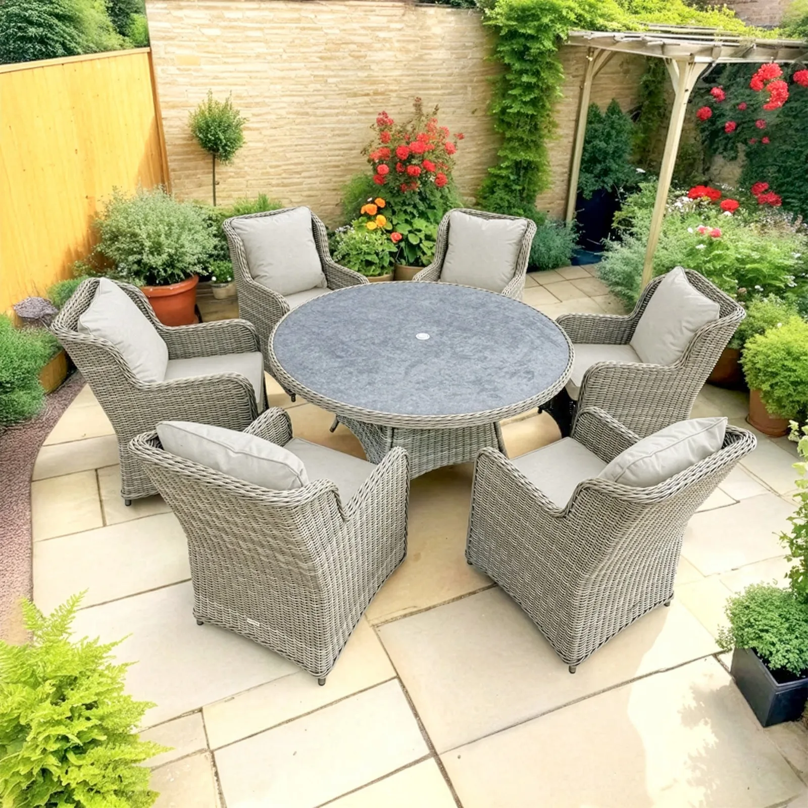 Bracken Outdoors Bracken Outdoors Richmond 6 Seat Rattan Round Garden Furniture Dining Set — view 2 of 6