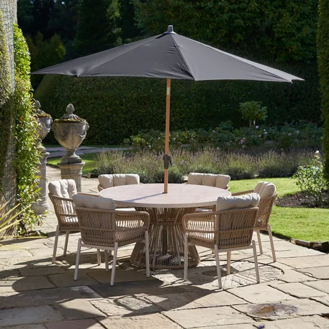 Platinum Platinum Riva 3m Round Wood Effect Crank and Tilt Anthracite Garden Parasol