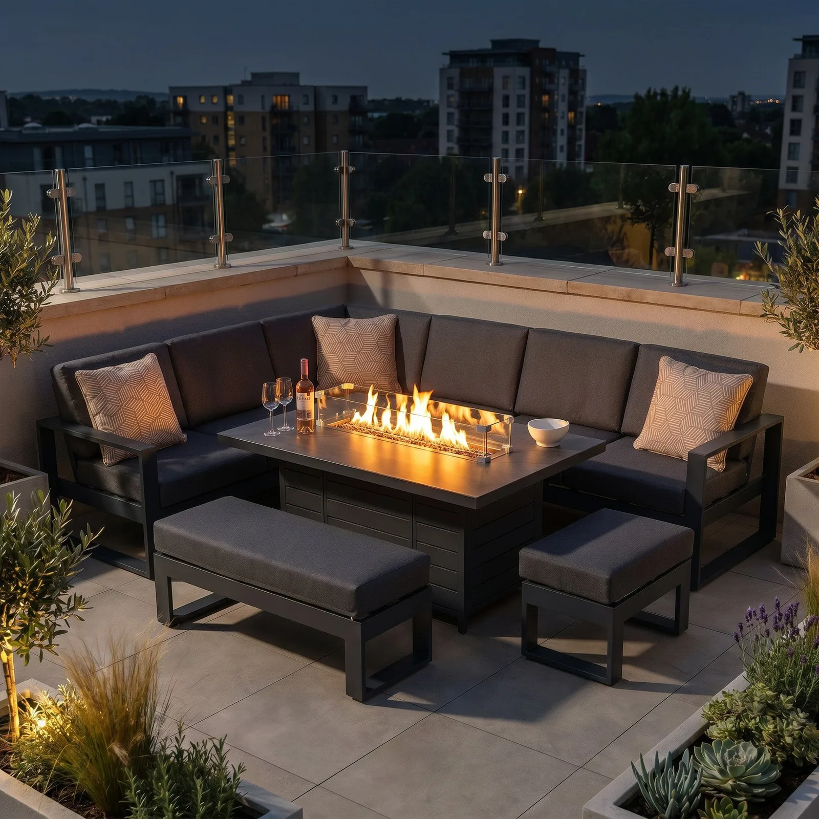 Bracken Outdoors Bracken Outdoors Portland Aluminium Corner Garden Furniture Set with Fire Pit Table — view 2 of 8